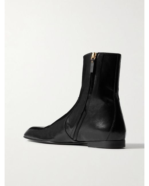 Khaite Black Colt Glossed-Leather Ankle Boots