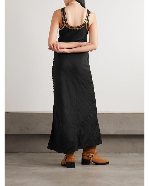 Alix Of Bohemia Black Adele Gilded Coin Embellished Silk-Faille Midi Dress