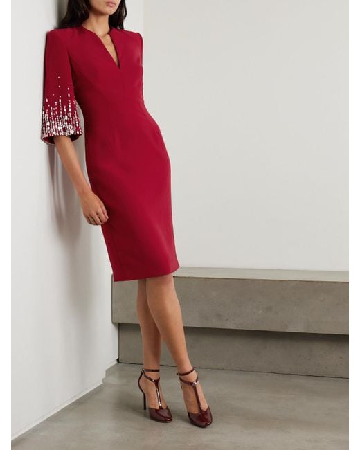 Jenny Packham Red Midikleid Aus Cady Mit Kristallen