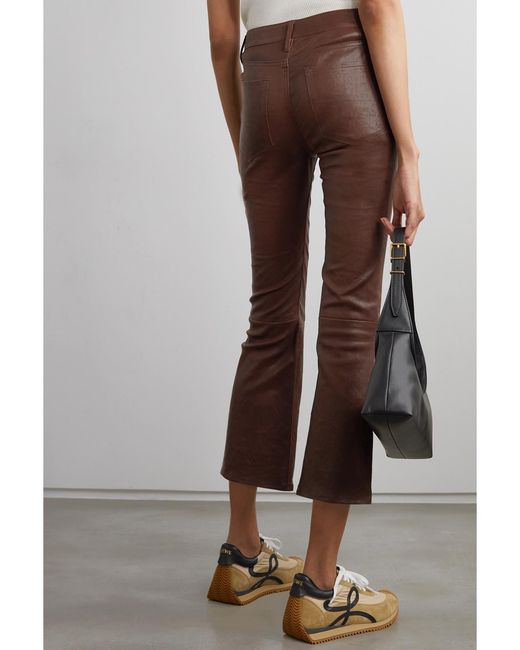 Pantalon Évasé Raccourci En Cuir Le Crop Mini Boot FRAME en coloris Brown