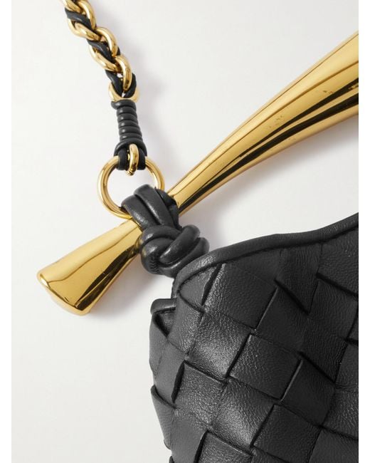 Bottega Veneta Black Sardine Small Intrecciato Leather Shoulder Bag With Chain