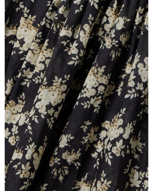 Doen Black Quinley Shirred Floral-Print Organic Cotton-Voile Midi Dress