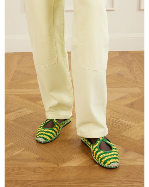Polo Ralph Lauren Green Logo-Embroidered Striped Crocheted Espadrilles