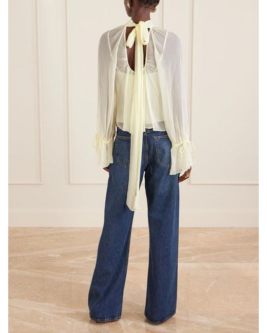 Staud Natural Roux Gathered Chiffon Blouse