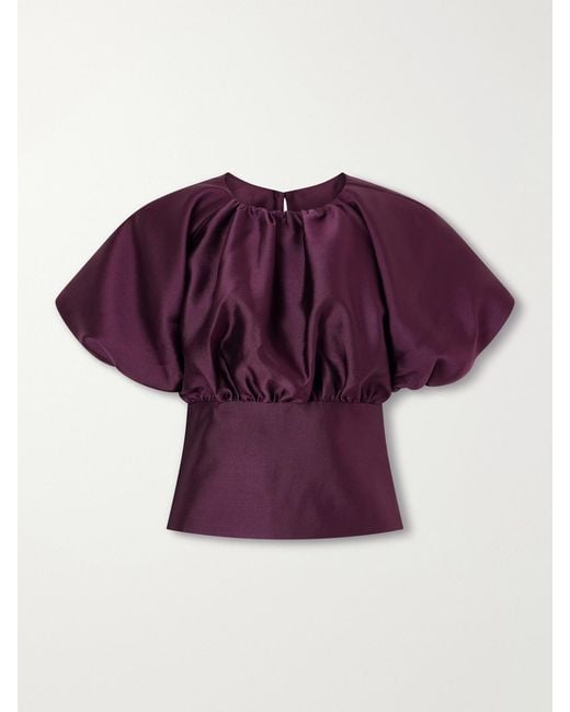 Self-Portrait Purple Gathered Taffeta Top