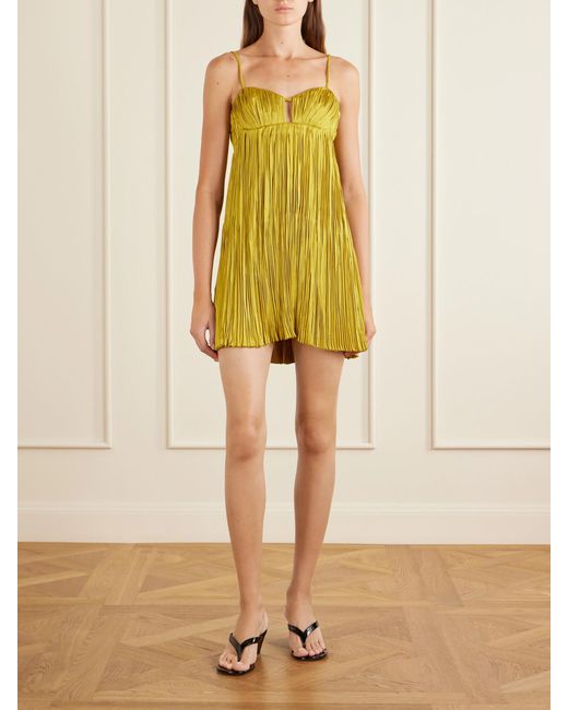Aflalo Yellow Siren Plissé Mini Dress