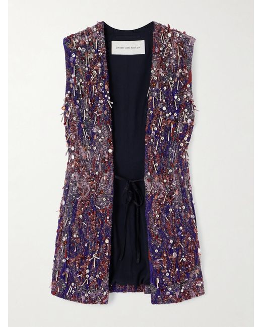 Dries Van Noten Purple Bead-Embellished Jacquard Vest