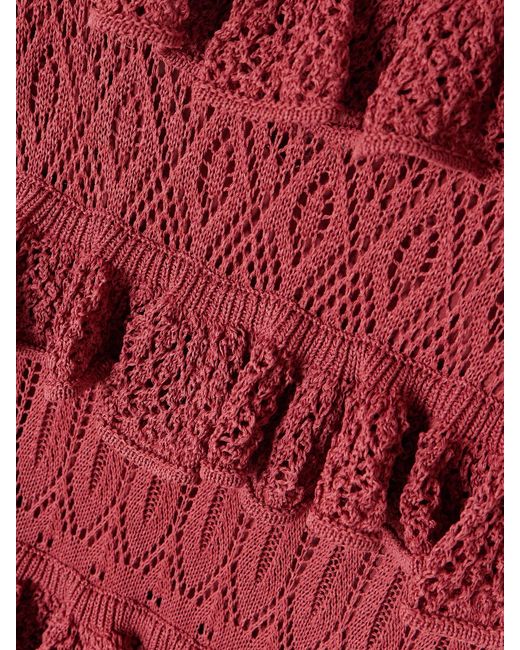 Zimmermann Red Wanderlust Ruffled Open-Knit Maxi Dress
