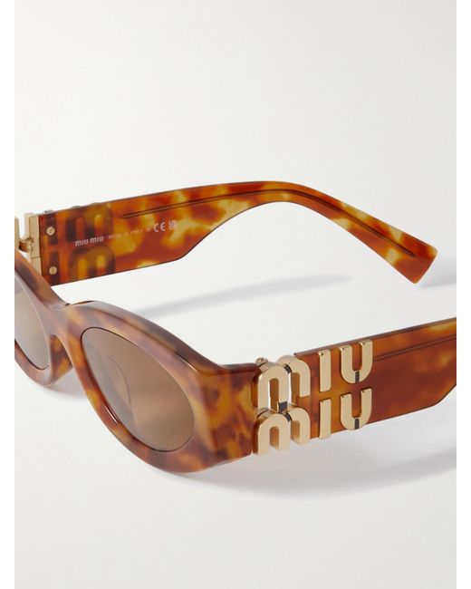 Miu Miu Brown Glimpse Oval-Frame Acetate Sunglasses