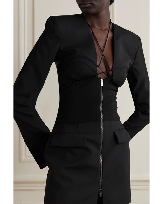 Nensi Dojaka Black Stretch-Wool, Jersey And Tulle Mini Dress