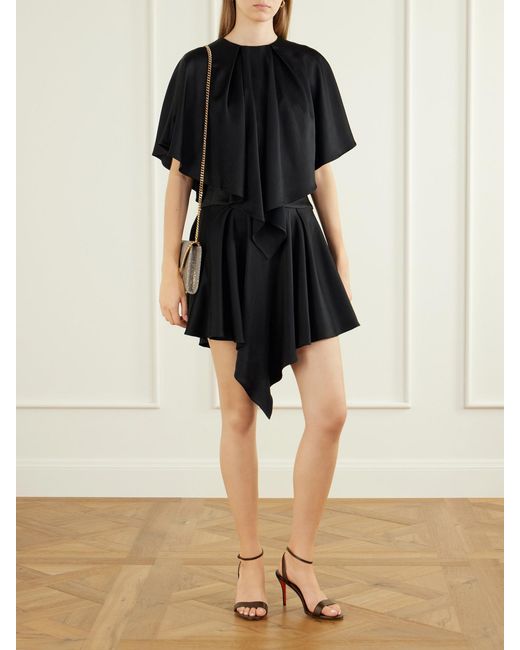 Stella McCartney Black Gathered Satin Mini Dress