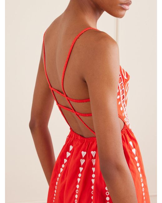 Farm Rio Red Heart Broderie Anglaise Cotton Midi Dress