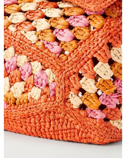 Loewe Orange Paula's Ibiza Puzzle Edge Mini Leather-Trimmed Crocheted Raffia Shoulder Bag