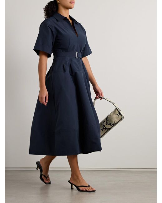 Jonathan Simkhai Blue Deanna Belted Cotton-Blend Faille Midi Shirt Dress