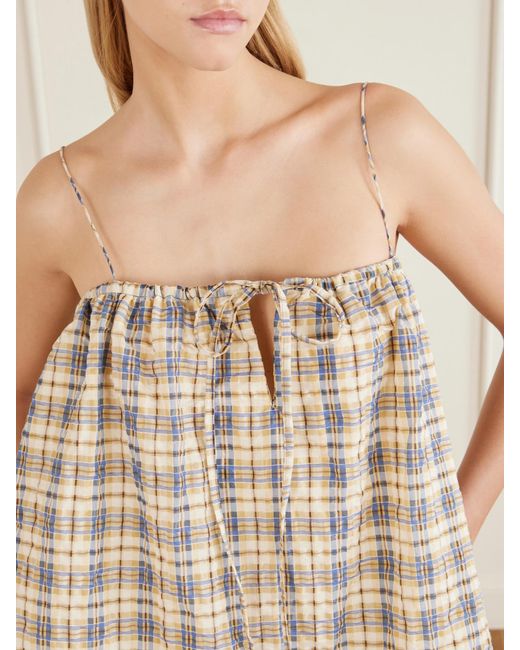 BERNADETTE Natural Checked Seersucker Mini Dress