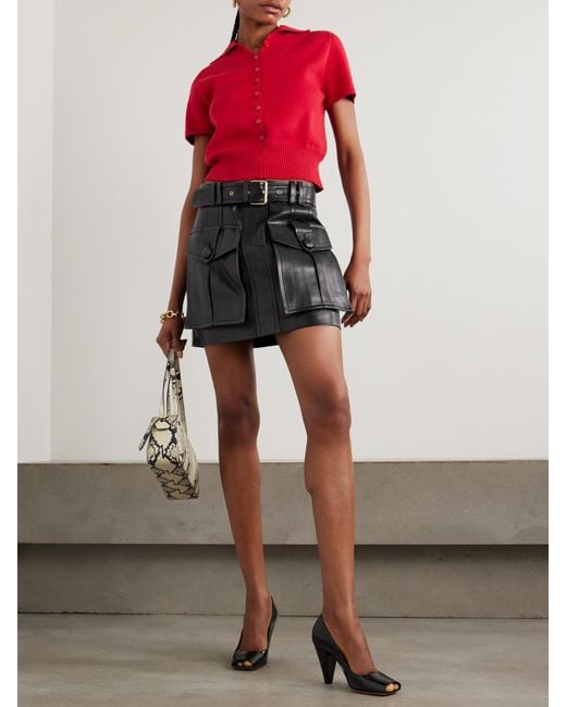 Balmain Black Minirock Aus Leder Mit Gürtel