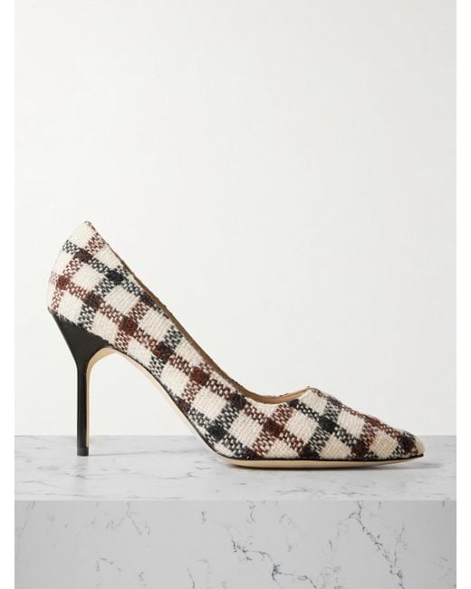 Manolo Blahnik Metallic Bb 90 Checked Tweed Pumps