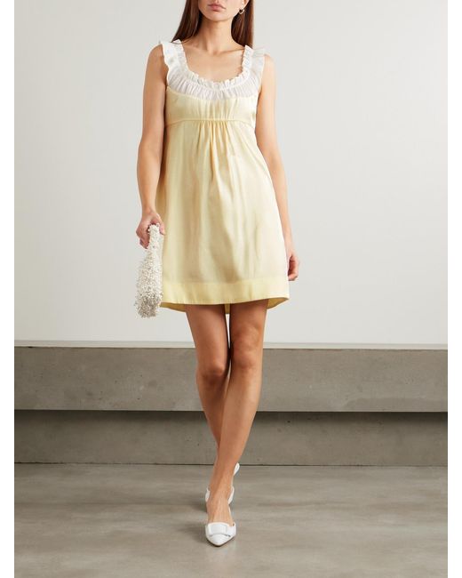 ShuShu/Tong Natural Ruffled Chiffon-Trimmed Satin Mini Dress