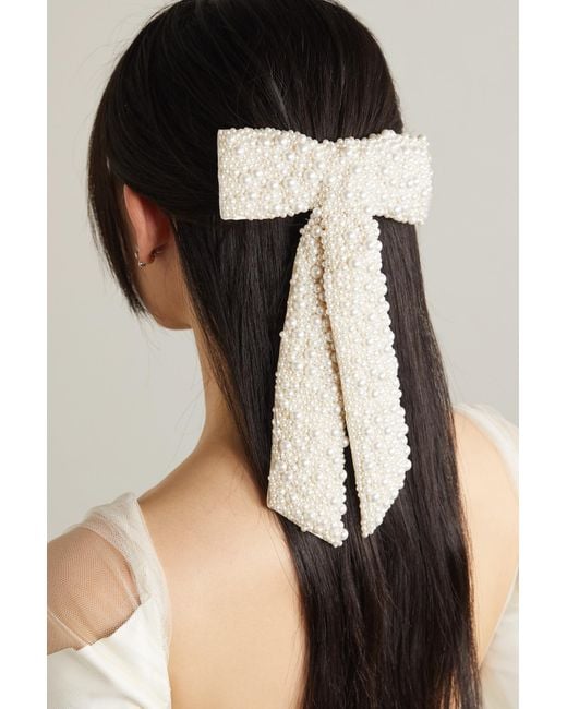 Jennifer Behr + Net Sustain Bailey Faux Pearl-embellished Tulle Bow Hair  Clip in Natural