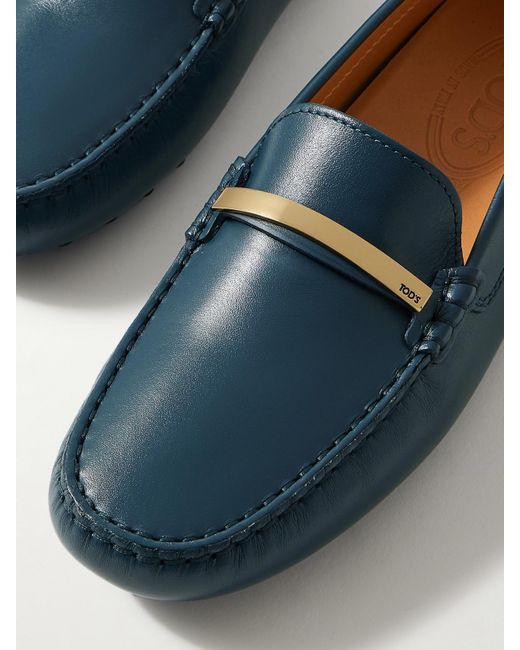Tod's Blue Gommino Embellished Leather Loafers