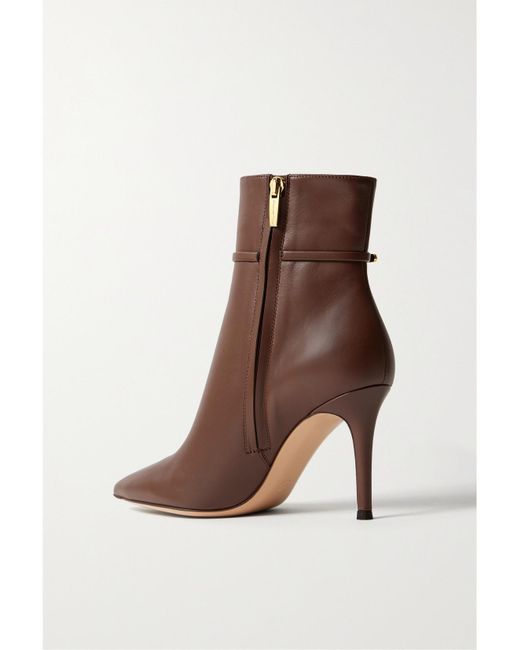 Gianvito Rossi Brown Vitello Glove 85 Embellished Leather Ankle Boots