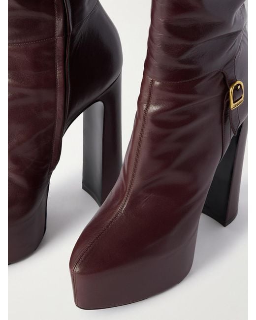 Saint Laurent Red Nico Overknees Aus Leder