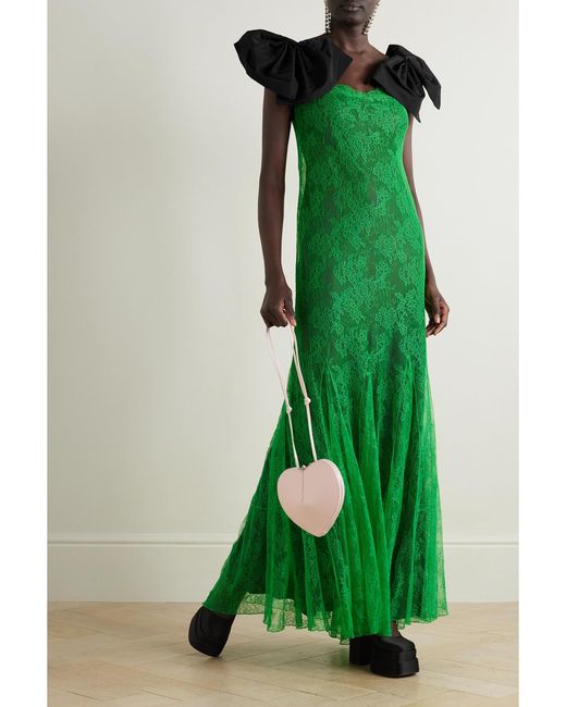 Nina Ricci Green Lace And Bow-Detailed Taffeta Gown
