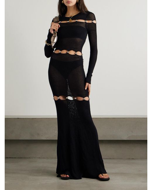 Isabel Marant Black Elmire Maxikleid Aus Strick Mit Cut-Outs Und Verzierungen