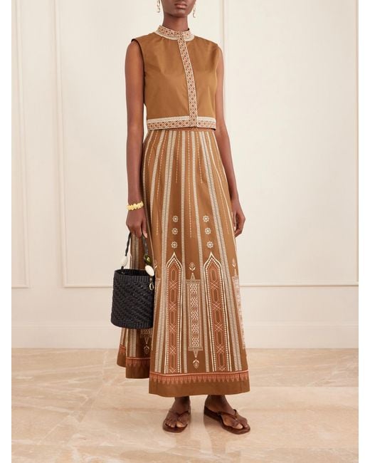Emporio Sirenuse Brown Camille Embroidered Cotton-Blend Midi Skirt