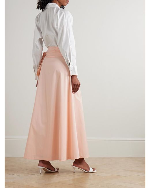BERNADETTE Pink Clarence Belted Organic Cotton-Blend Poplin And Taffeta Maxi Shirt Dress