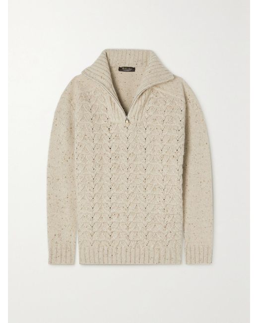 Loro Piana Natural Cable-Knit Baby Cashmere Half-Zip Sweater