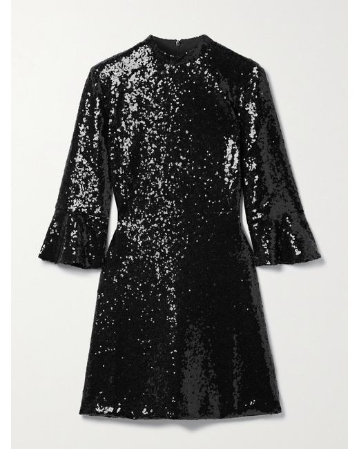 HVN Black Ashley Sequined Sateen Mini Dress