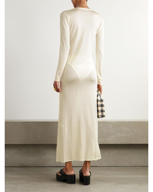 Donde Esteban White Guayabera Pointelle-Knit Cardigan