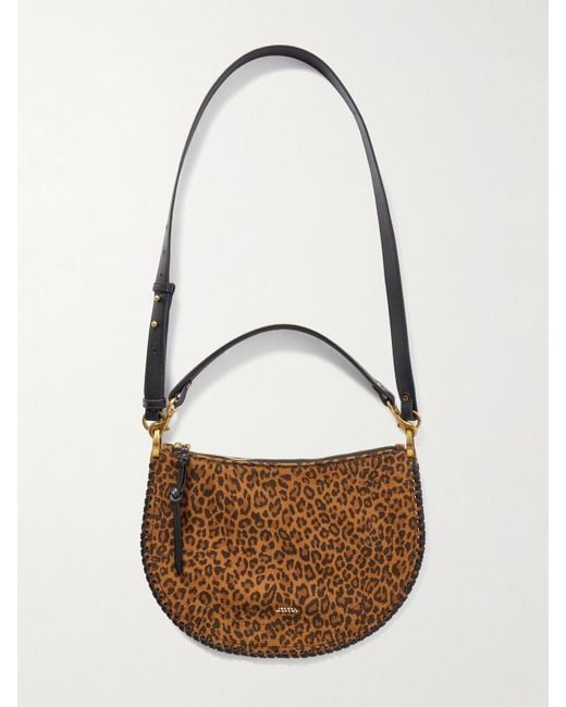 Isabel Marant White Oskan Soft Leather-Trimmed Leopard-Print Suede Shoulder Bag