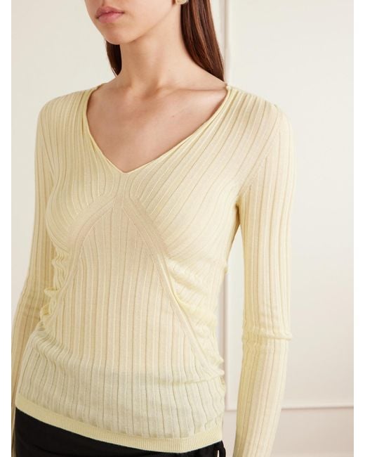 Jil Sander Yellow Ribbed Cashmere And Silk-Blend Sweater