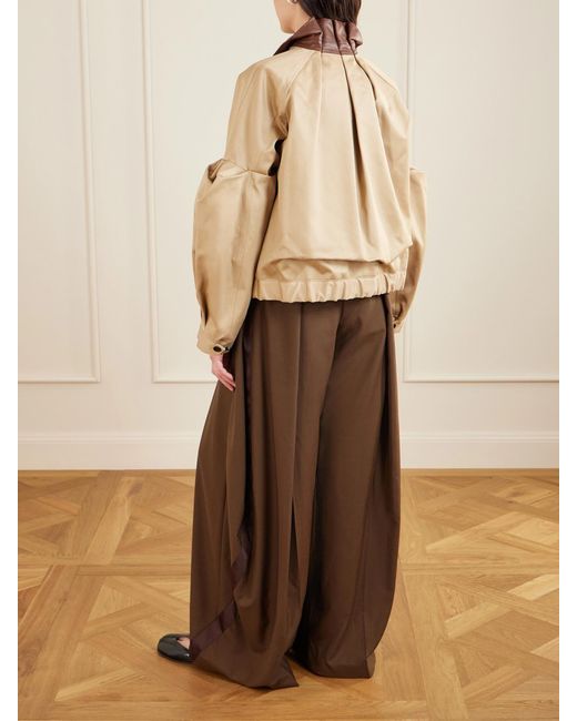 Sacai Natural Pleated Leather-Trimmed Cotton-Twill Jacket