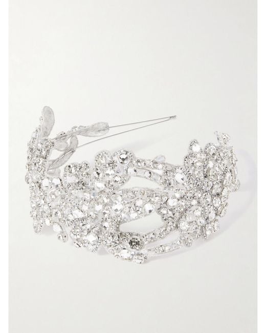 Jennifer Behr White Tressa Embellished Rhodium-Plated Headband