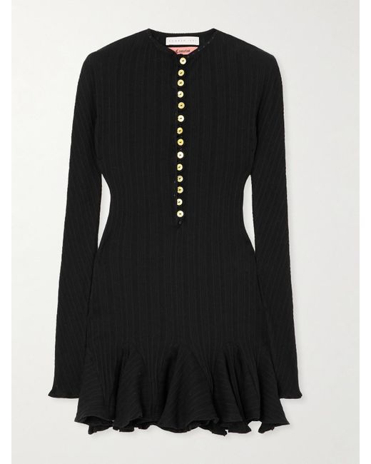 Conner Ives Black Ribbed And Pointelle-Knit Organic Cotton-Jersey Mini Dress
