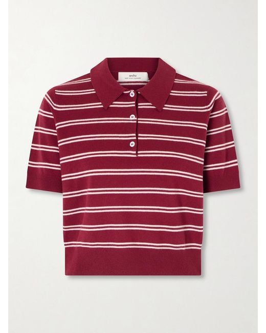 arch4 Red Octavia Cropped Striped Cashmere Polo Shirt