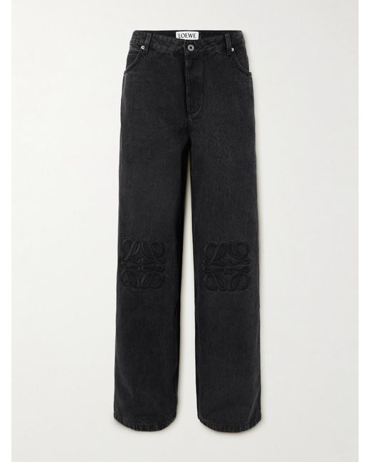 Loewe Black Anagram Appliquéd High-Rise Wide-Leg Jeans
