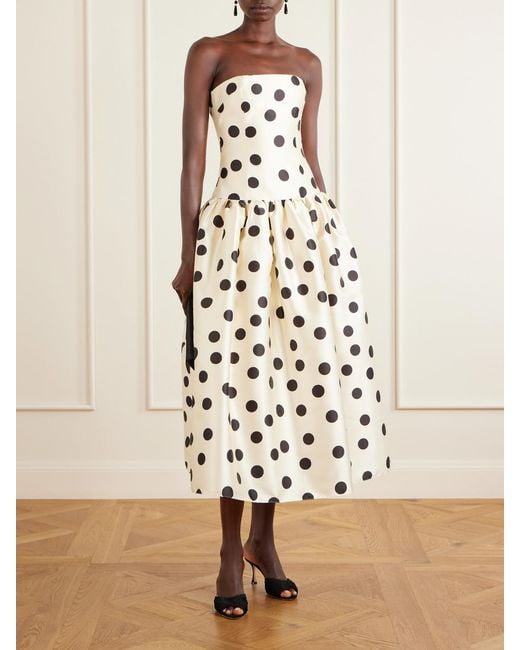 Ilkyaz Ozel White Leyla Strapless Polka-Dot Satin Gown
