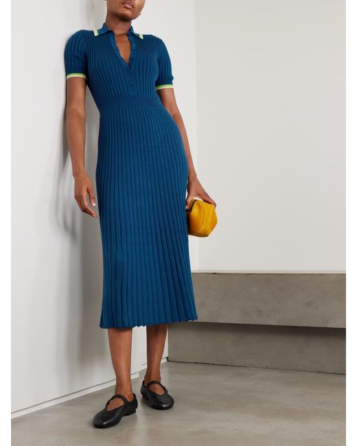 Robe Midi En Soie Et Cachemire Mélangés Côtelés Eyot Gabriela Hearst en coloris Blue