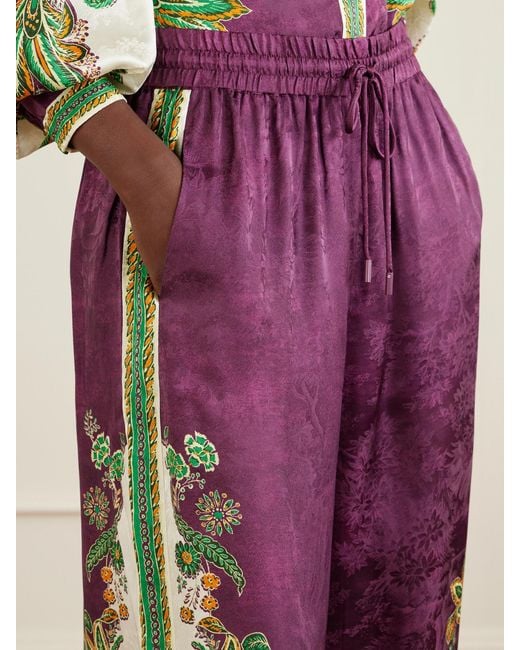 ALÉMAIS Purple Ruthie Printed Satin-Jacquard Wide-Leg Pants