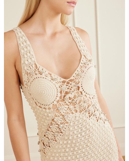 Rabanne Natural Embellished Crocheted Cotton Midi Dress