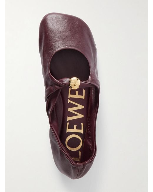 Loewe Brown Pebble Embellished Leather Ballet Flats