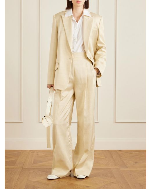 Another Tomorrow Natural Pleated Twill Wide-Leg Pants