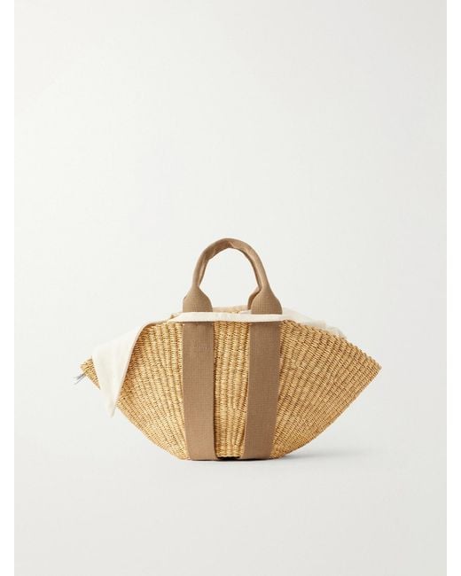 Muuñ Natural Sophie Mini Webbing-Trimmed Woven Straw Tote