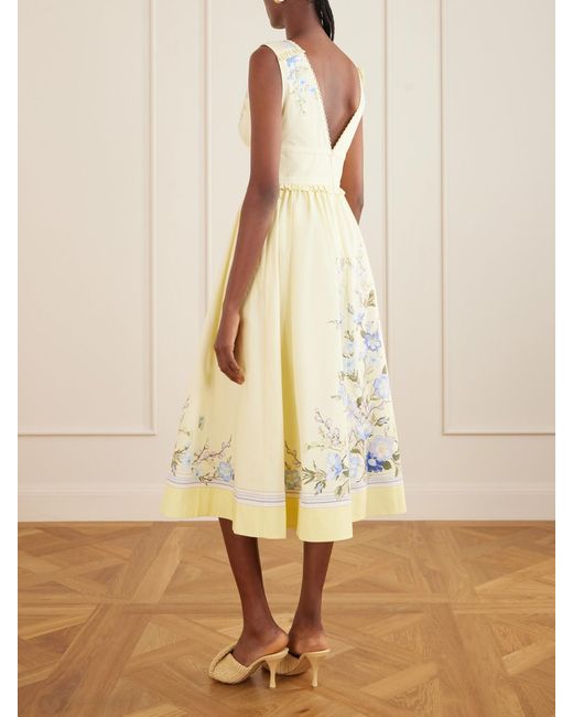 Self-Portrait Natural Bow-Detailed Floral-Print Cotton Midi Dress