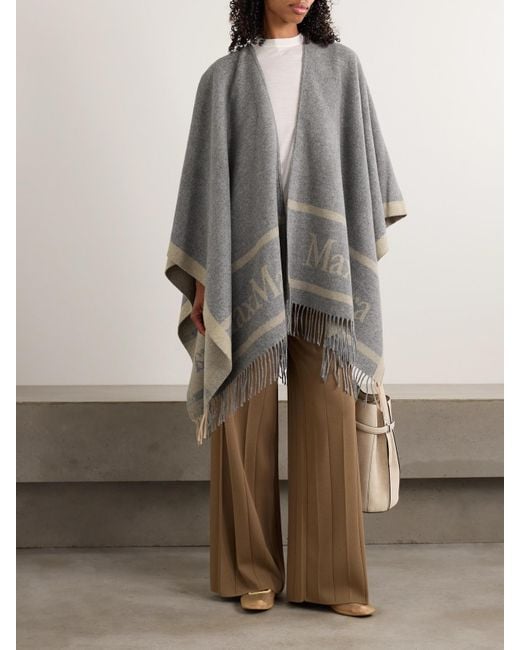 Max Mara Gray Hilde Logo-Jacquard Wool Cape