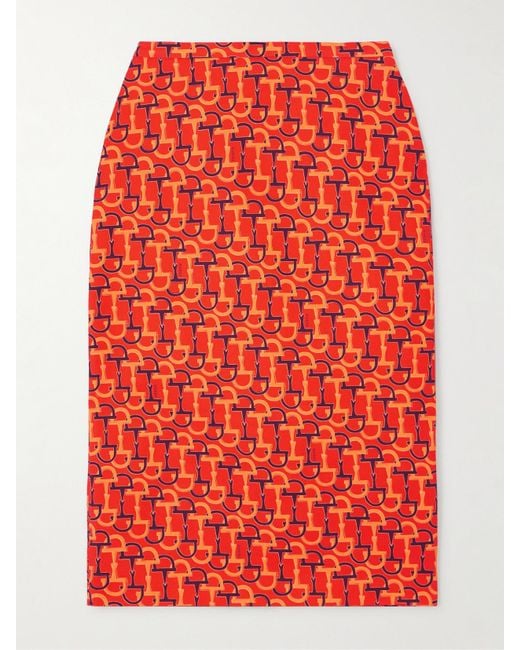 Gucci Red Midirock Aus Baumwoll-Twill Mit Print
